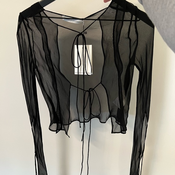 Christopher Esber Ruffled Tie Silk Shirt AU size 6 Black NWT - Picture 9 of 10